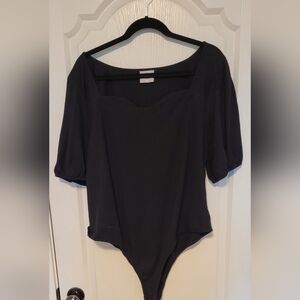 Hayden Black Ribbed Sweetheart neck Bodysuit